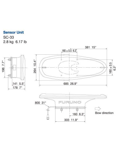 SC33 Compas Satellitaire 12-24Vcc Radôme 2 antennes  Rafraîchissement de la position 10Hz NMEA2000 câble 6m-FURUNO-IMD03668000-S