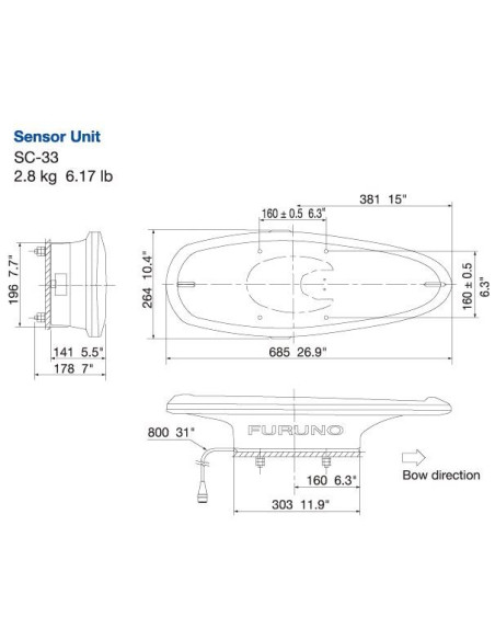SC33 Compas Satellitaire 12-24Vcc Radôme 2 antennes  Rafraîchissement de la position 10Hz NMEA2000 câble 6m-FURUNO-IMD03668000-S