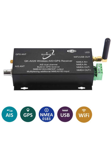 Récepteur AIS QK-A026 avec multiplexeur NMEA+ WiFi+ GPS Quark-Elec