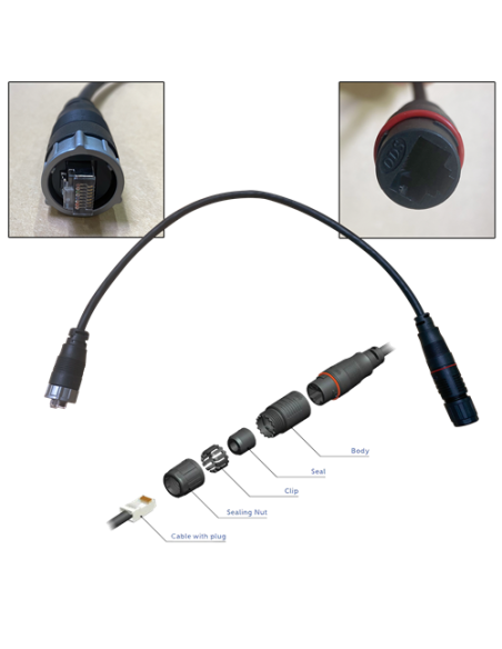 Câble WATERPROOF RJ45 MALE  RJ45 FEMELLE 0.5M