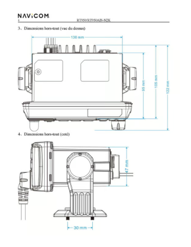 RT950 : VHF Fixe 25W Ultra compacte avec antenne GPS intégrée NAV-RT950 Navicom SeaElec.fr