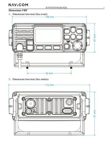 RT950 : VHF Fixe 25W Ultra compacte avec antenne GPS intégrée NAV-RT950 Navicom SeaElec.fr