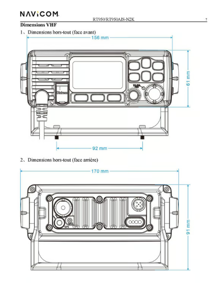 RT950 : VHF Fixe 25W Ultra compacte avec antenne GPS intégrée NAV-RT950 Navicom SeaElec.fr
