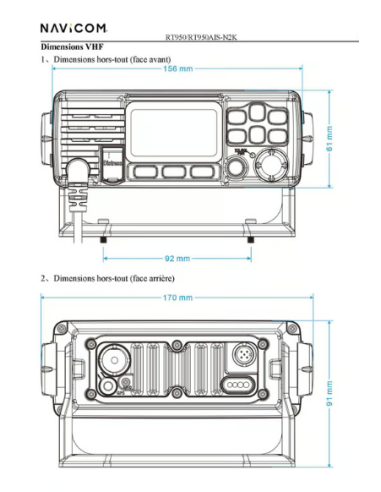 RT950AIS : VHF Fixe 25 W Compacte Antenne GPS et AIS intgrés - NMEA 2000 NAV-RT950AIS-N2K Navicom SeaElec.fr
