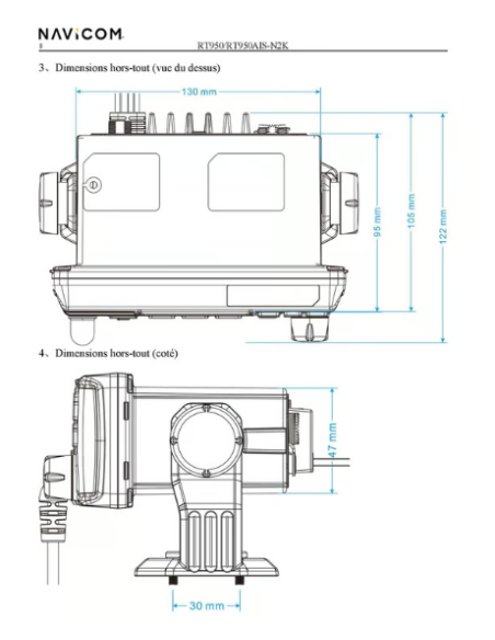 RT950AIS : VHF Fixe 25 W Compacte Antenne GPS et AIS intgrés - NMEA 2000 NAV-RT950AIS-N2K Navicom SeaElec.fr